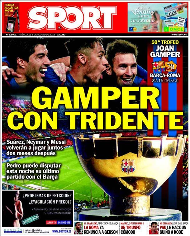 Cover of the newspaper sport, Wednesday 5 August 2015
