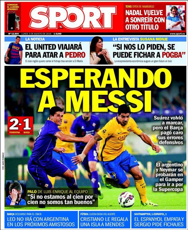 Cover of the newspaper sport, Monday 3 August 2015