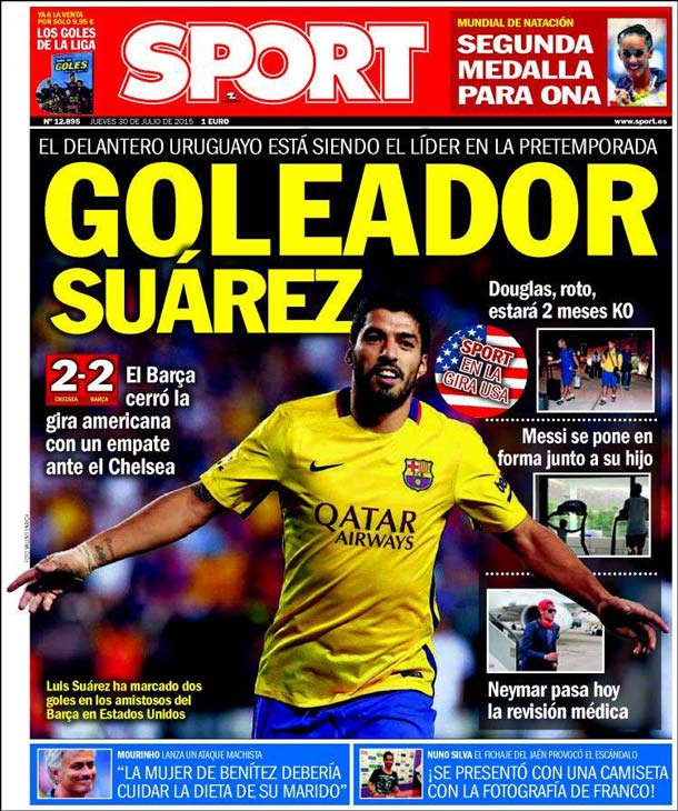 Cover of the newspaper sport, Thursday 30 July 2015