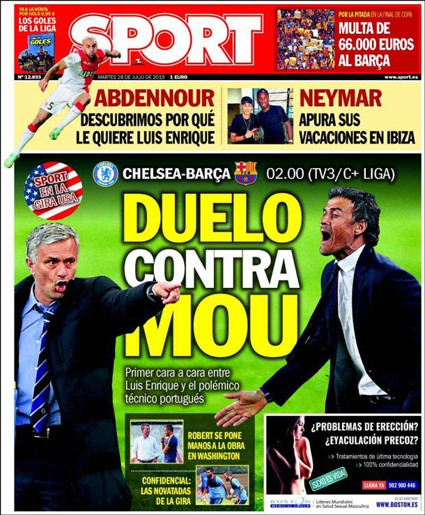 Cover of the newspaper sport, Tuesday 28 July 2015