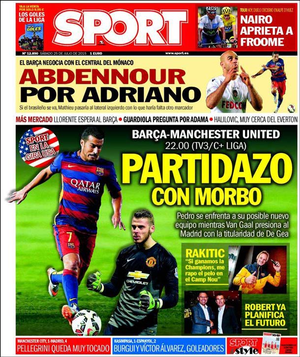 Daily cover sport, Saturday 25 July 2015