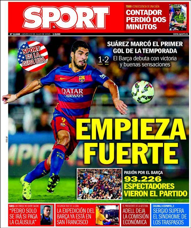 Cover of the newspaper sport, Thursday 23 July 2015