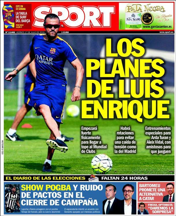 Cover of the newspaper sport, Friday 17 July 2015