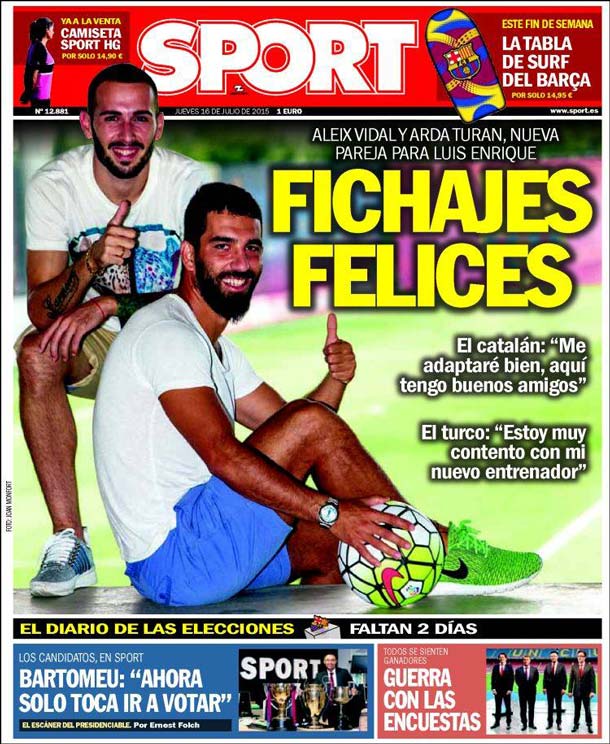 Cover of the newspaper sport, Thursday 16 July 2015