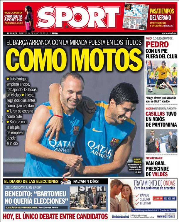 Cover of the newspaper sport, Tuesday 14 July 2015
