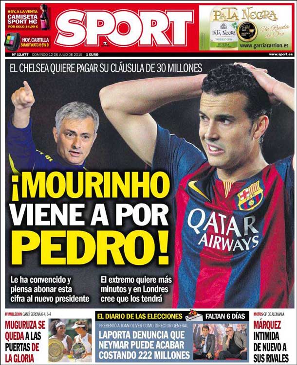 Cover of the newspaper sport, Sunday 12 July 2015