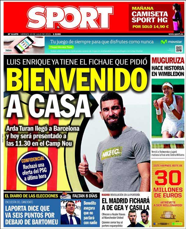 Cover of the newspaper sport, Friday 10 July 2015