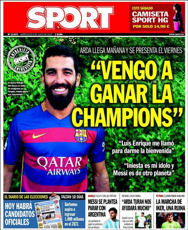 Cover of the newspaper sport, Wednesday 8 July 2015