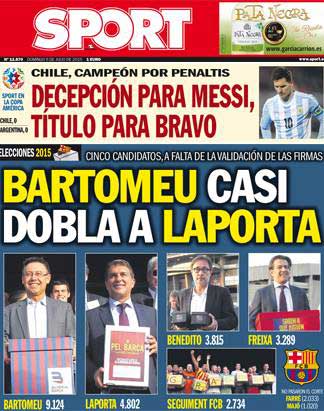 Cover of the newspaper sport, Sunday 5 July 2015