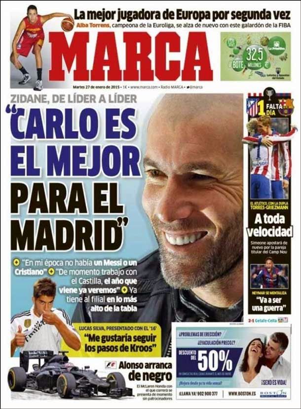 Zidane: "carlo es el mejor para el madrid"