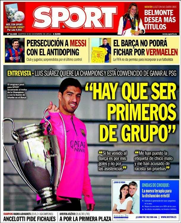 Luis suárez: "it is necessary to be first of group"