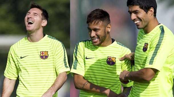 Luis suárez of "nine", neymar in the left and messi in the right