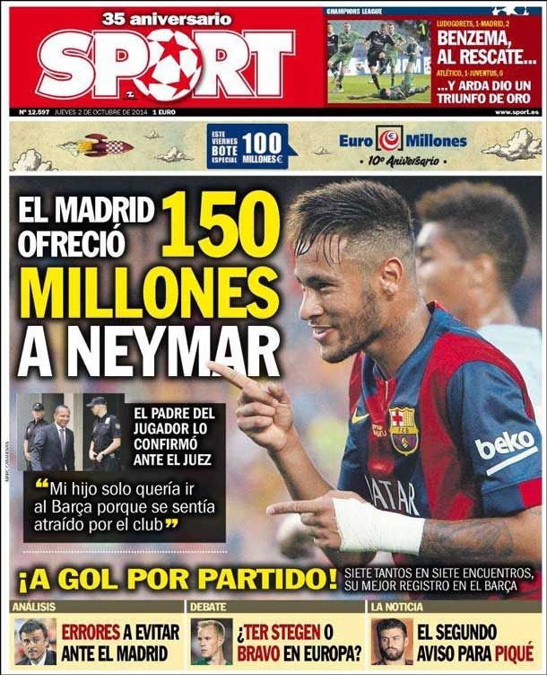 The madrid offered 150 millions to neymar