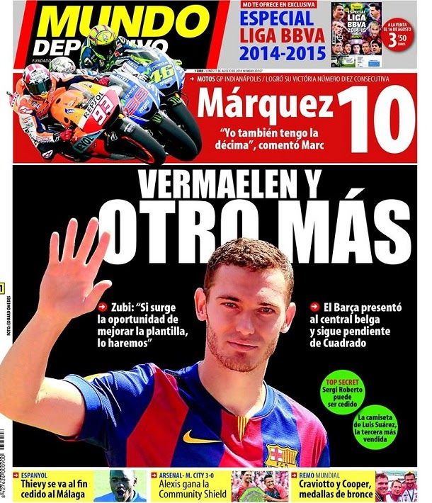 Portada mundo deportivo, lunes 11 de agosto de 2014