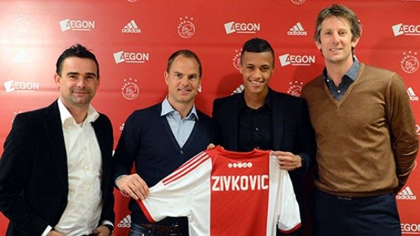 The ajax advances  to the fc barcelona and index card to the young zivkovic