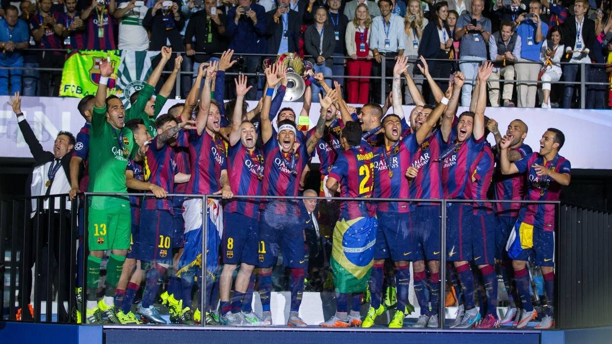The Barça, celebrating the Champions of Berlin