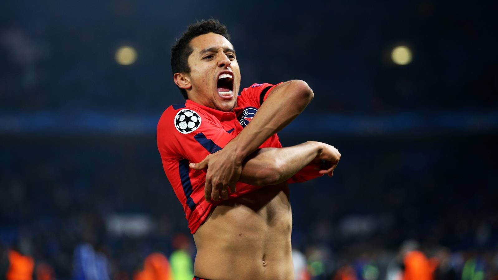 Marquinhos, celebrating a goal in Champions