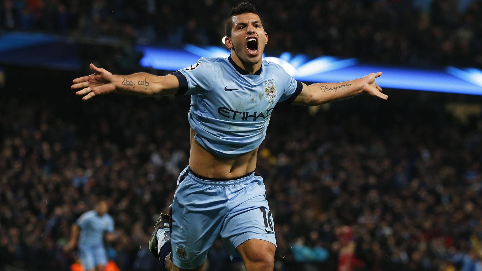 The "Kun" Agüero, celebrating a goal with the Manchester City