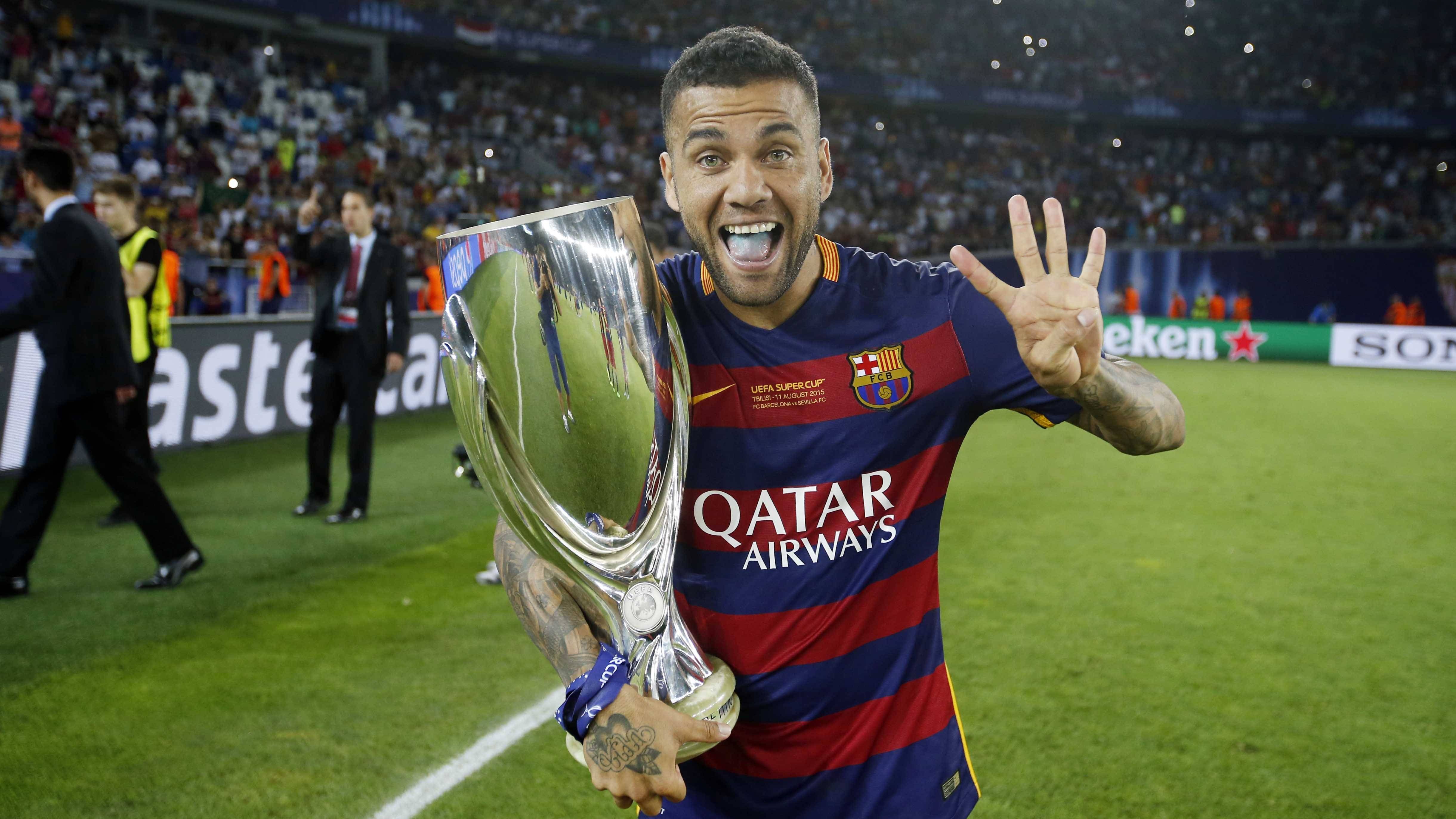 Dani Alves After winning the Supercopa of Europe in front of the Seville