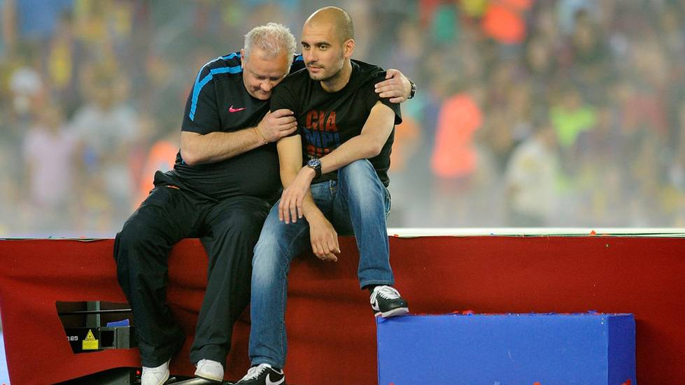 Carles Naval and Pep Guardiola celebrating one of the a lot of titles achieved
