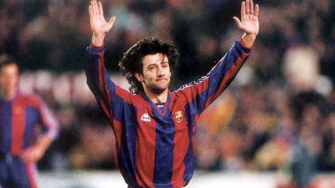 José Mari Bakero, celebrating a goal with the Barça