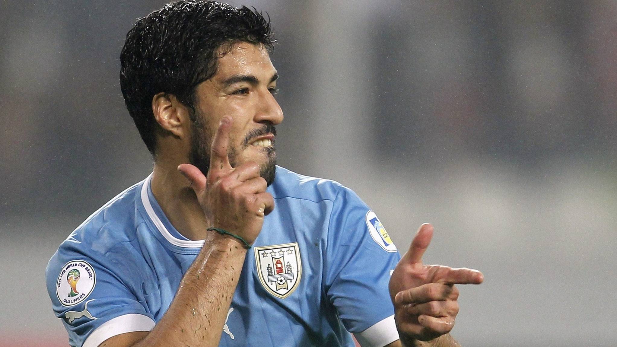 Luis Suárez, celebrating a goal with Uruguay
