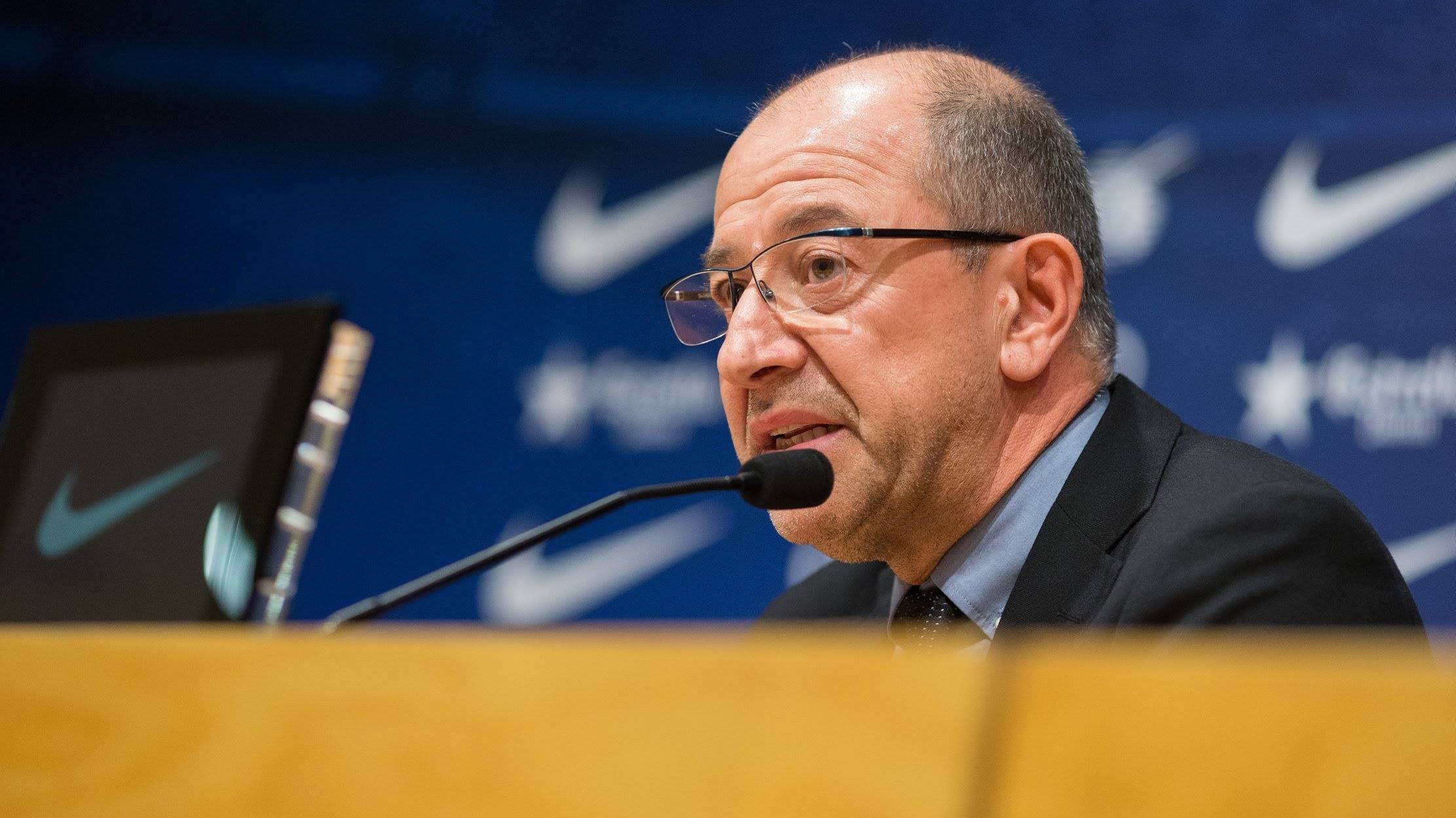 Manel Arroyo, en una rueda de prensa del FC Barcelona