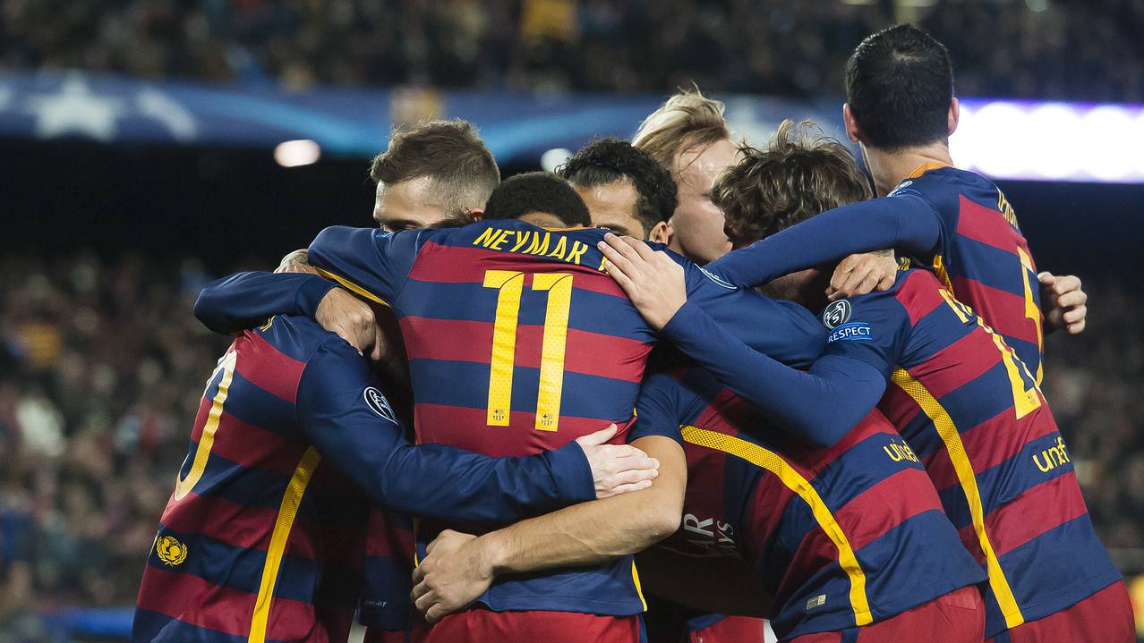 The Barça, celebrating a goal in a party of this course