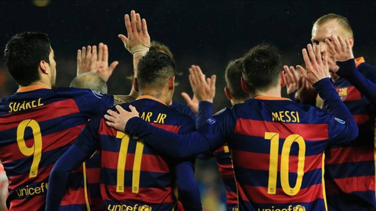 The FC Barcelona, celebrating a goal of this season