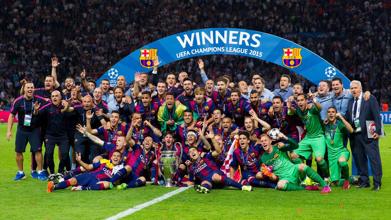 The Barça, celebrating the title of Champions 2014-15