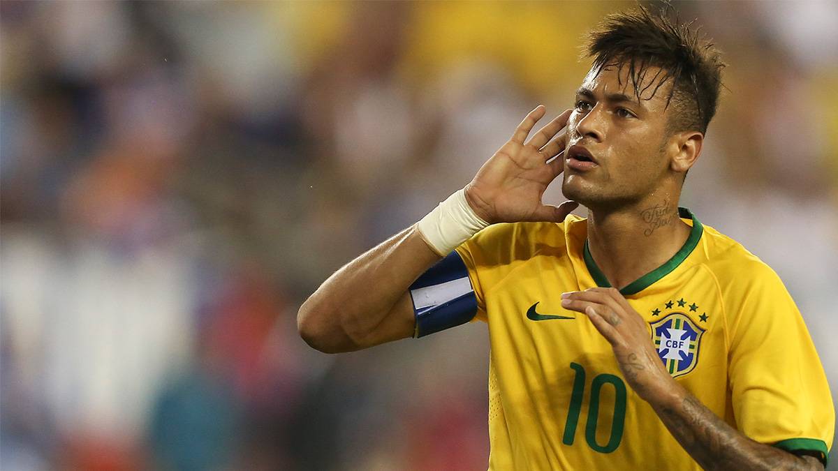 Neymar Jr, celebrating a goal in an image of archive