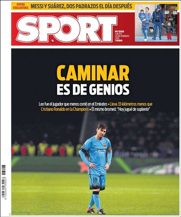 Cover of the newspaper sport, Thursday 25 February 2016