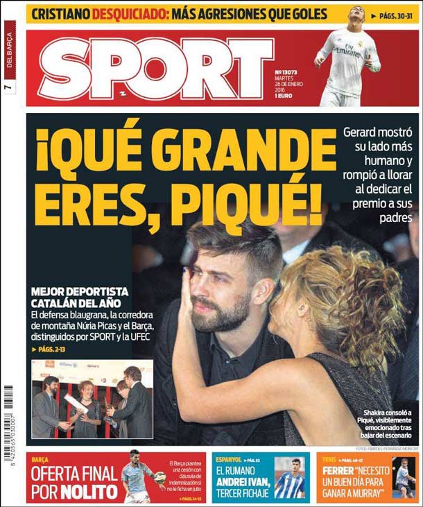 Cover of the newspaper sport, Tuesday 26 January 2016