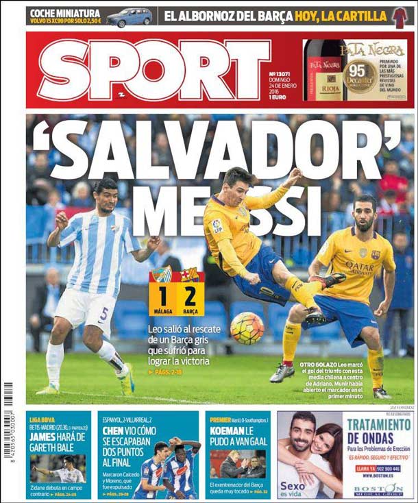 Cover of the newspaper sport, Sunday 24 January 2016