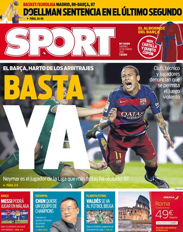 Cover of the newspaper sport, Friday 22 January 2016