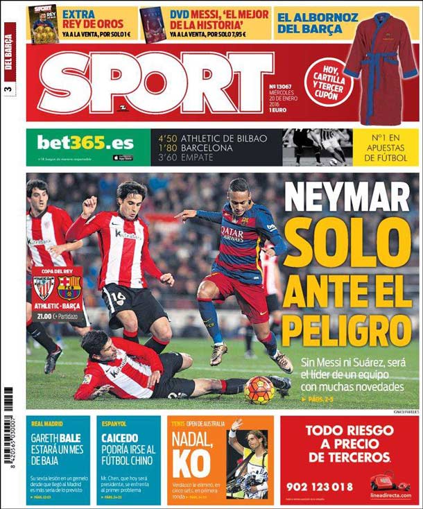 Cover of the newspaper sport, Wednesday 20 January 2016