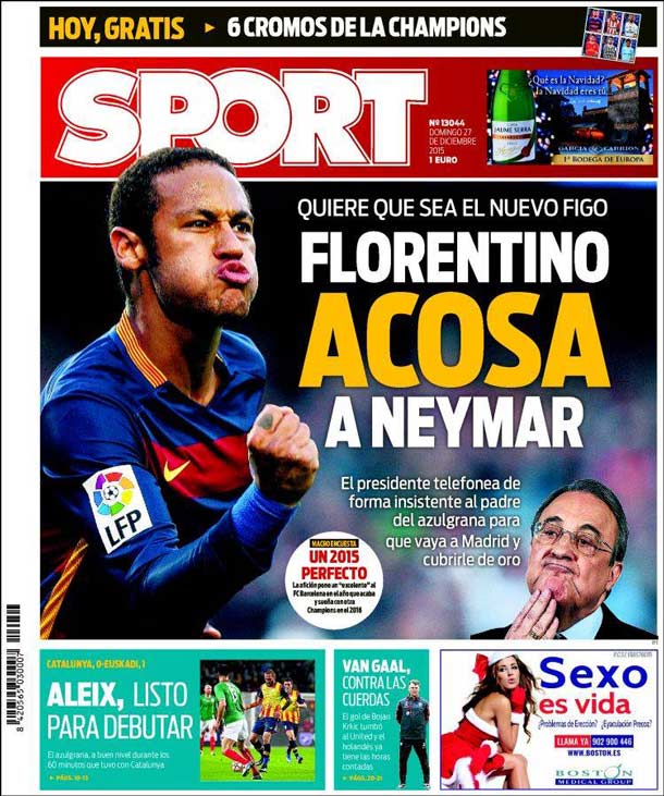 Cover of the newspaper sport, Sunday 27 December 2015