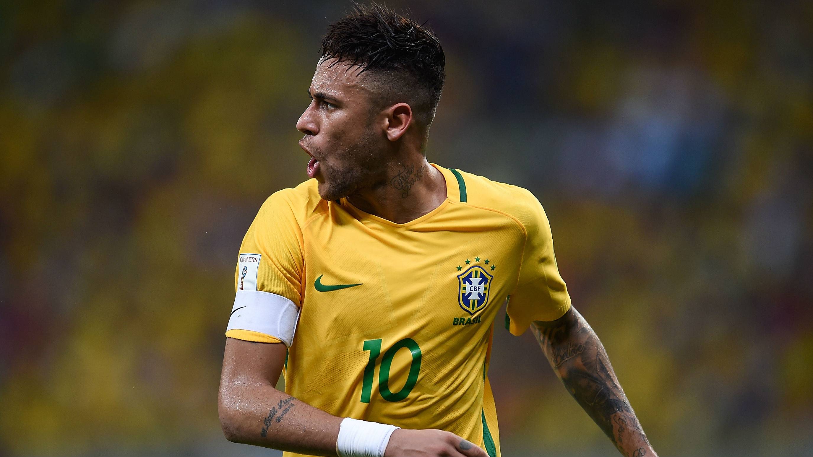 Neymar Jr, angered by an action against Uruguay