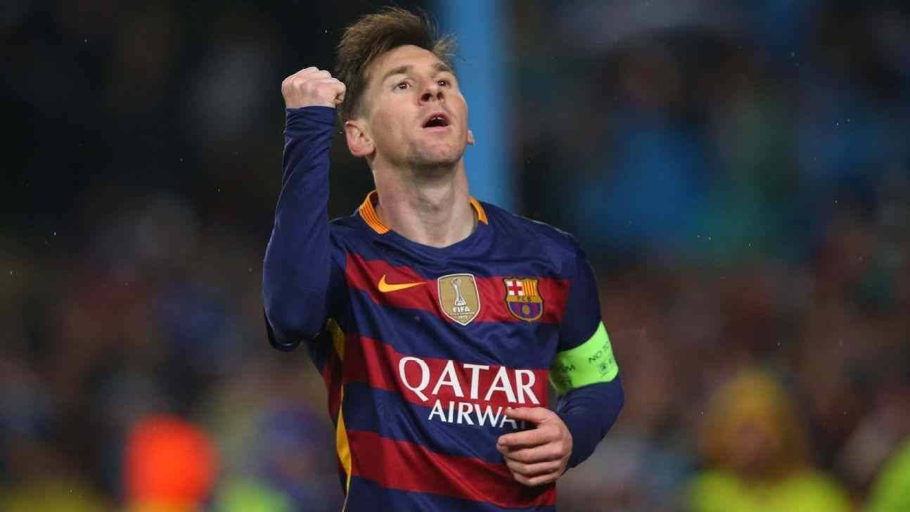 Leo Messi, celebrating a goal this season