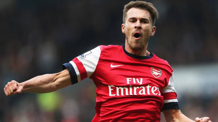 Ramsey, celebrating a goal with the Arsenal
