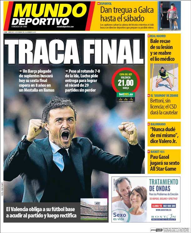 Portada del periódico mundo deportivo, miércoles 10 de febrero de 2016