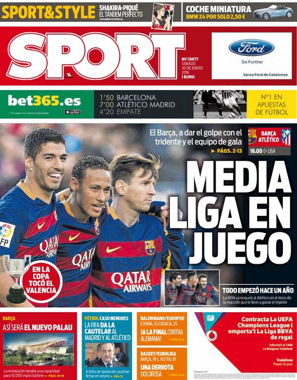 Cover of the newspaper sport, Saturday 30 January 2016