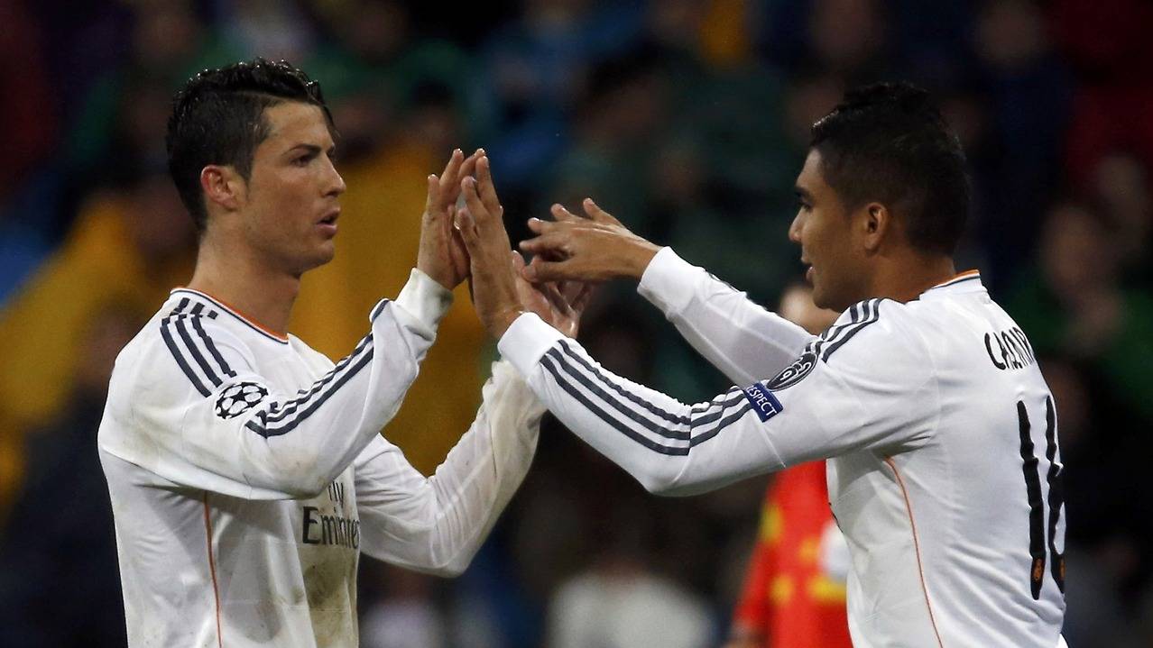 Cristiano Ronaldo and Casemiro, celebrating a goal