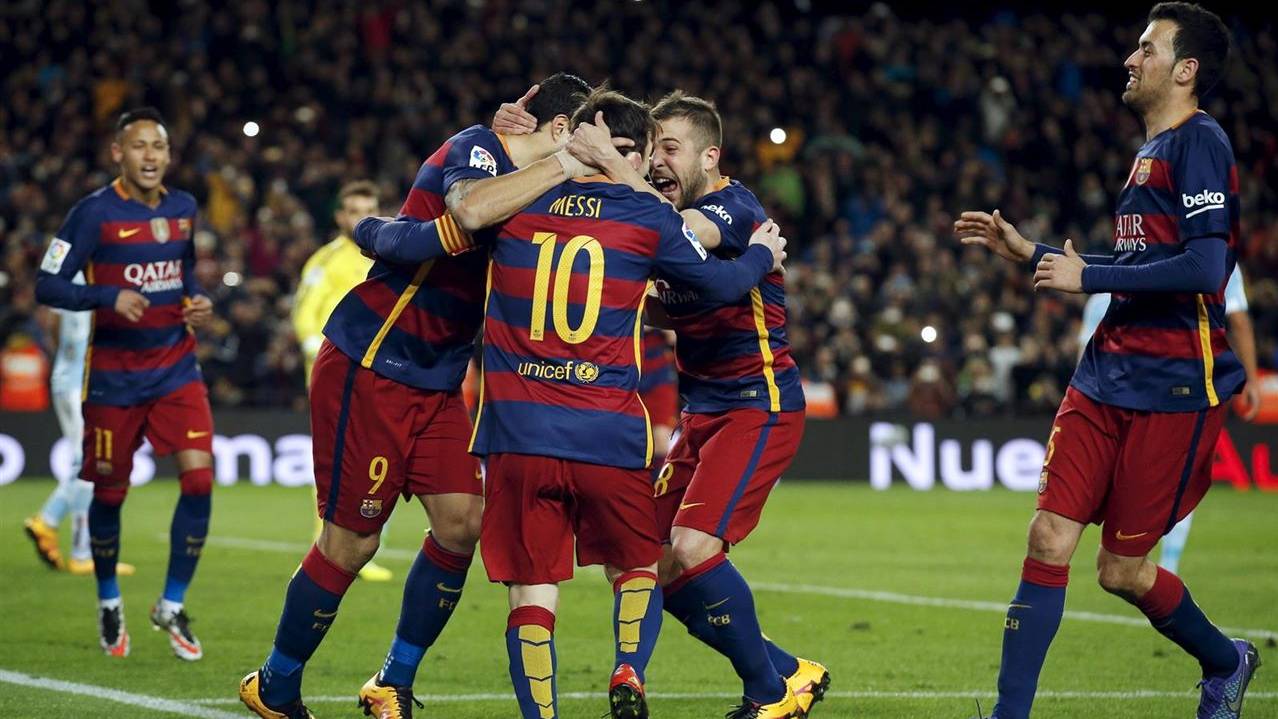 The FC Barcelona, celebrating a goal this season