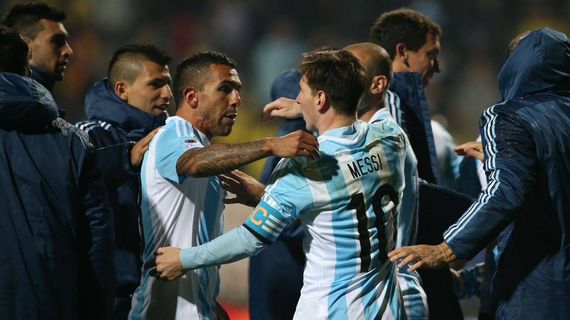 Leo Messi y Carlos Tévez con la selección de Argentina