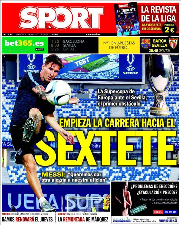Portada Sport: Empieza la carrera hacia el Sextete