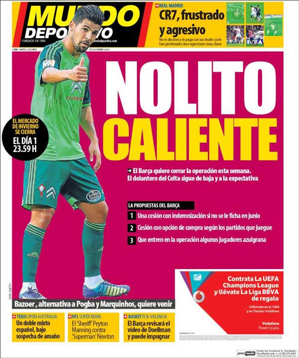 Portada Mundo Deportivo: Nolito caliente