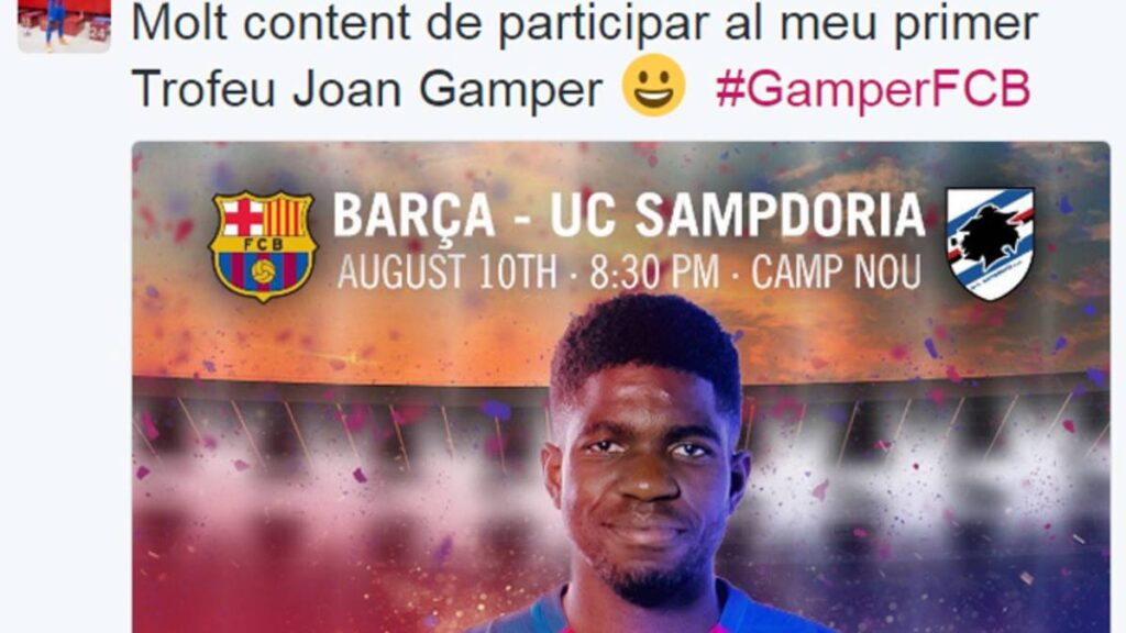 Gran gesto de Umtiti: primer tuit en catalán con el Barça