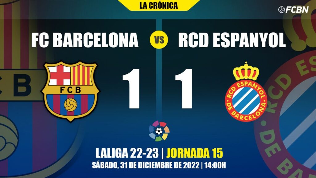 Castigo arbitral a un Barça que despide el 2022 ‘pinchando’ en el derbi (1-1)