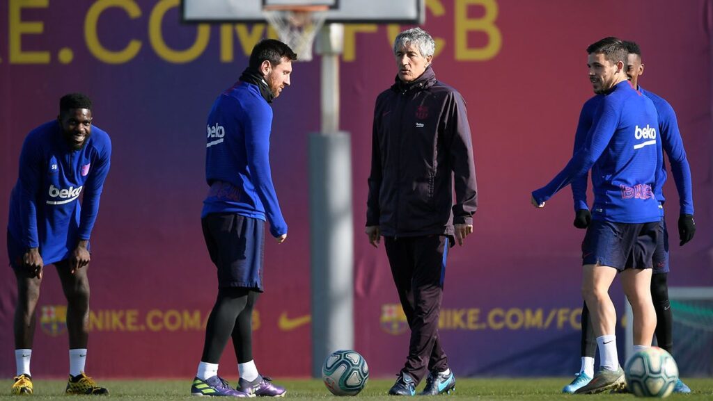 Así fue el ‘cruce’ de Setién con Messi, Alba y Piqué en un entrenamiento